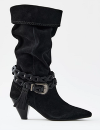 Bridget Belt Slouch Boot, Faded Black Suede