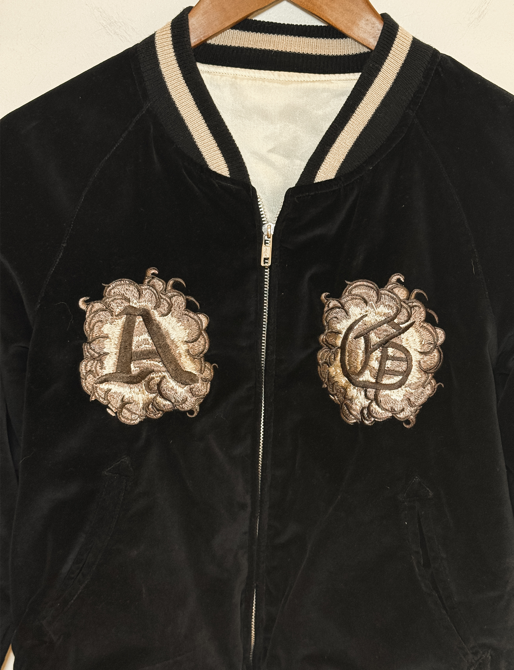 AllSaints Reversible Embroidered Bomber Jacket, Black Velvet
