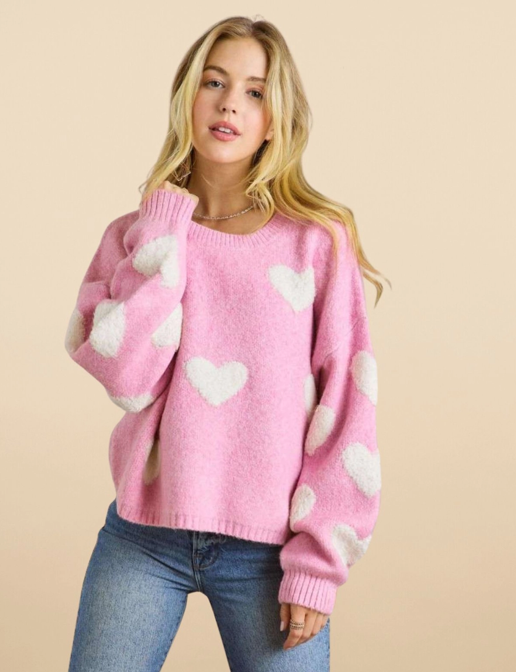 Lovely Heart Sweater, Candy Pink