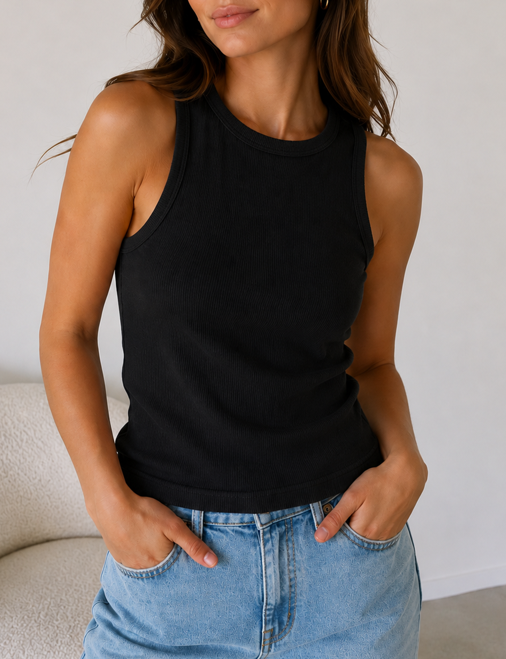 Doubled Up Cropped Tank, Black