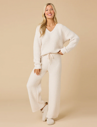 Marshmallow Waffle V-Neck Lounge Set, Almond