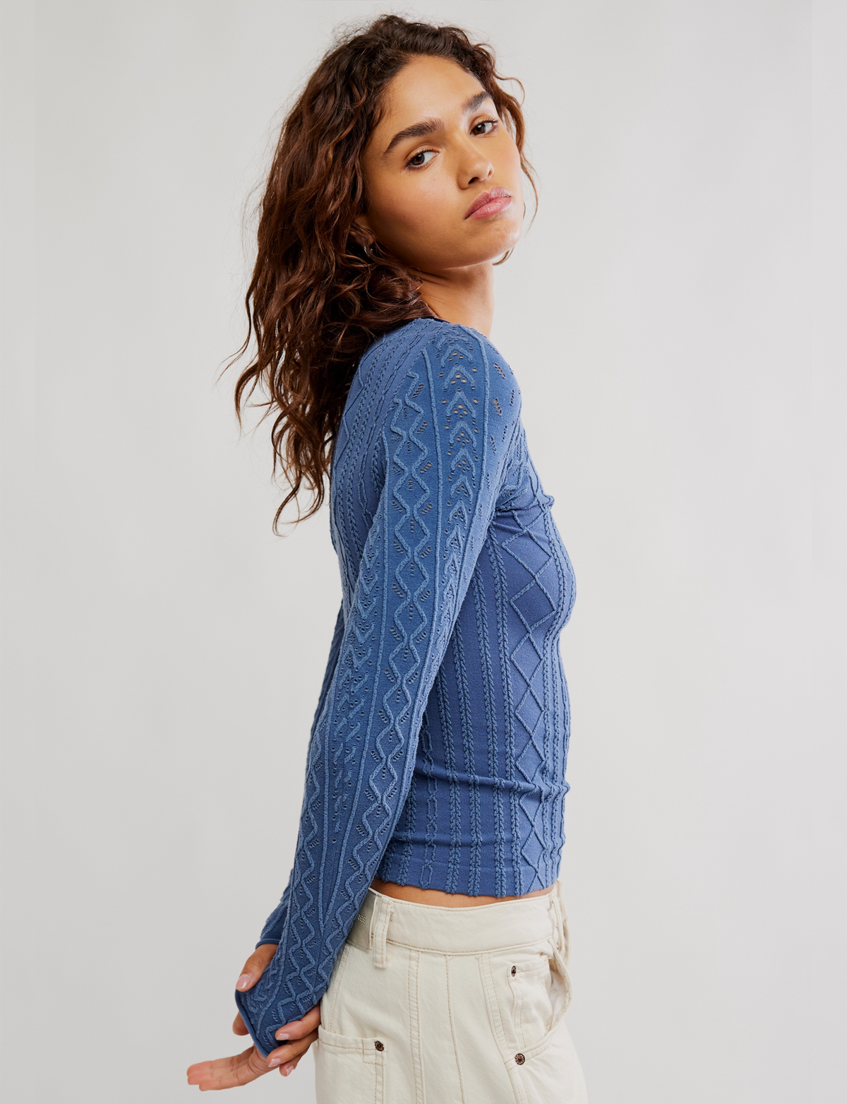 So Soft Seamless Modal Cable Long Sleeve, Vintage Indigo