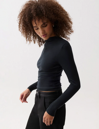 Dara L/S Funnel Top, Noir