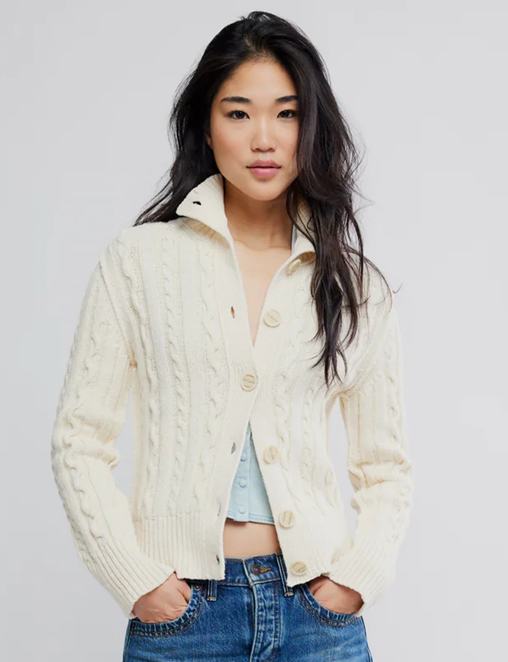 WTF Cable Collar Cardi, Ivory