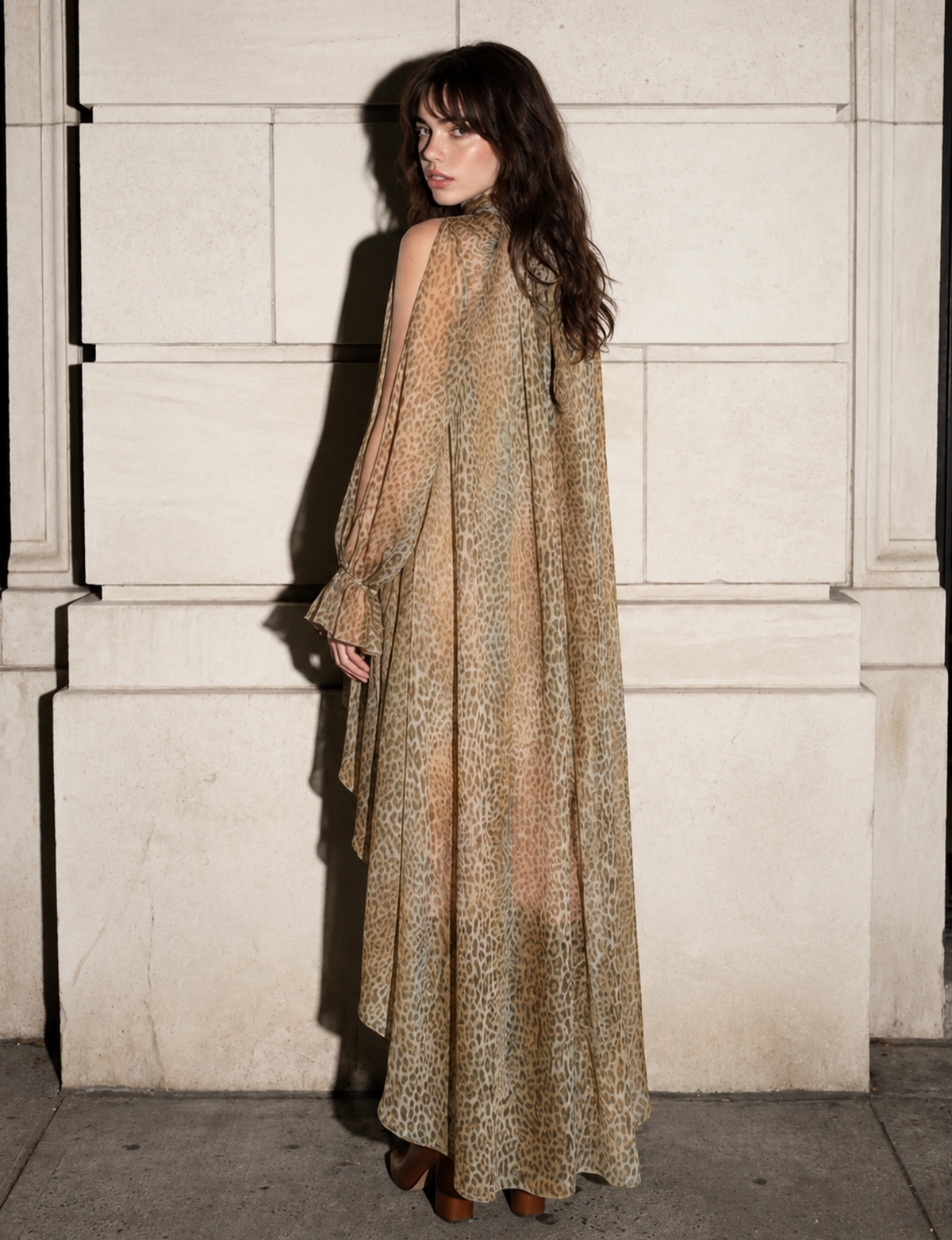Chiffon Sheer Dress, Animal/Olive Combo