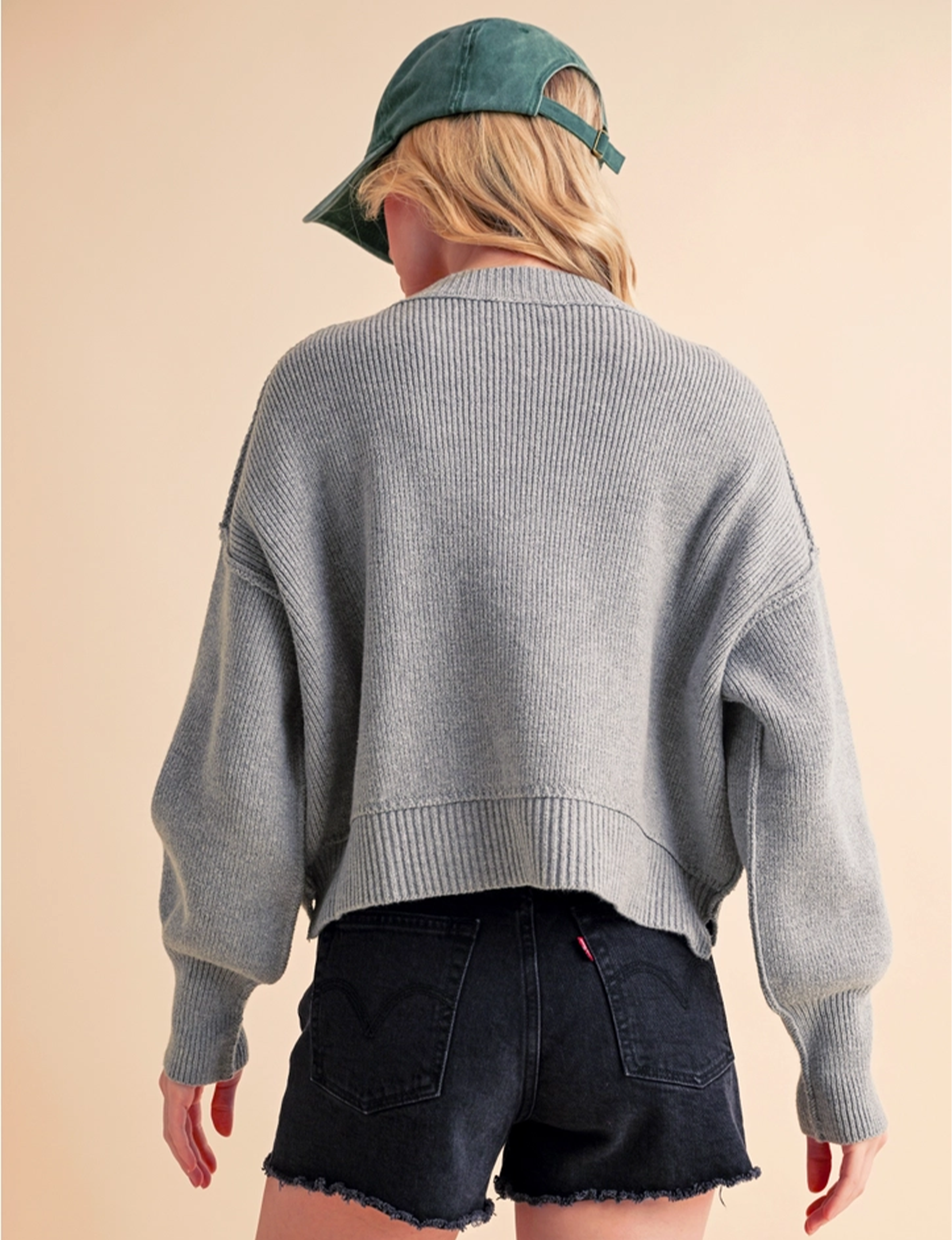 Regina Knit Sweater, Heather Grey