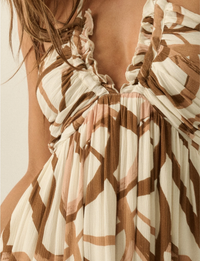 Abstract Halter Maxi Dress, Cream Brown