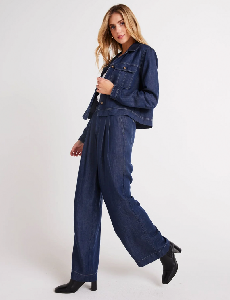 Pleated Wide Leg Pant, Dark Denim