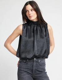 Cora Sleeveless Blouse, Black Satin