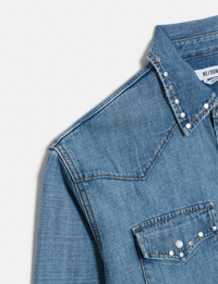 Distressed Western Shirt, Vintage Biker/Blue Stud