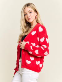 Lovely Heart Cardigan, Red/Ivory