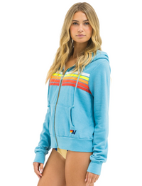 5 Stripe Zip Hoodie, Aquamarine/White Neon