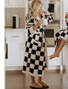 Hooded Checker Luxe Robe, Black/Cream