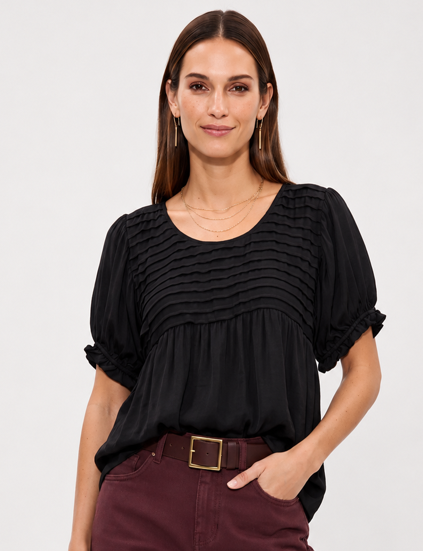 Pintuck Top, Black
