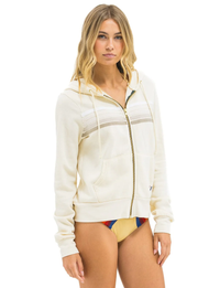 5 Stripe Zip Hoodie, Vintage White/White Grey