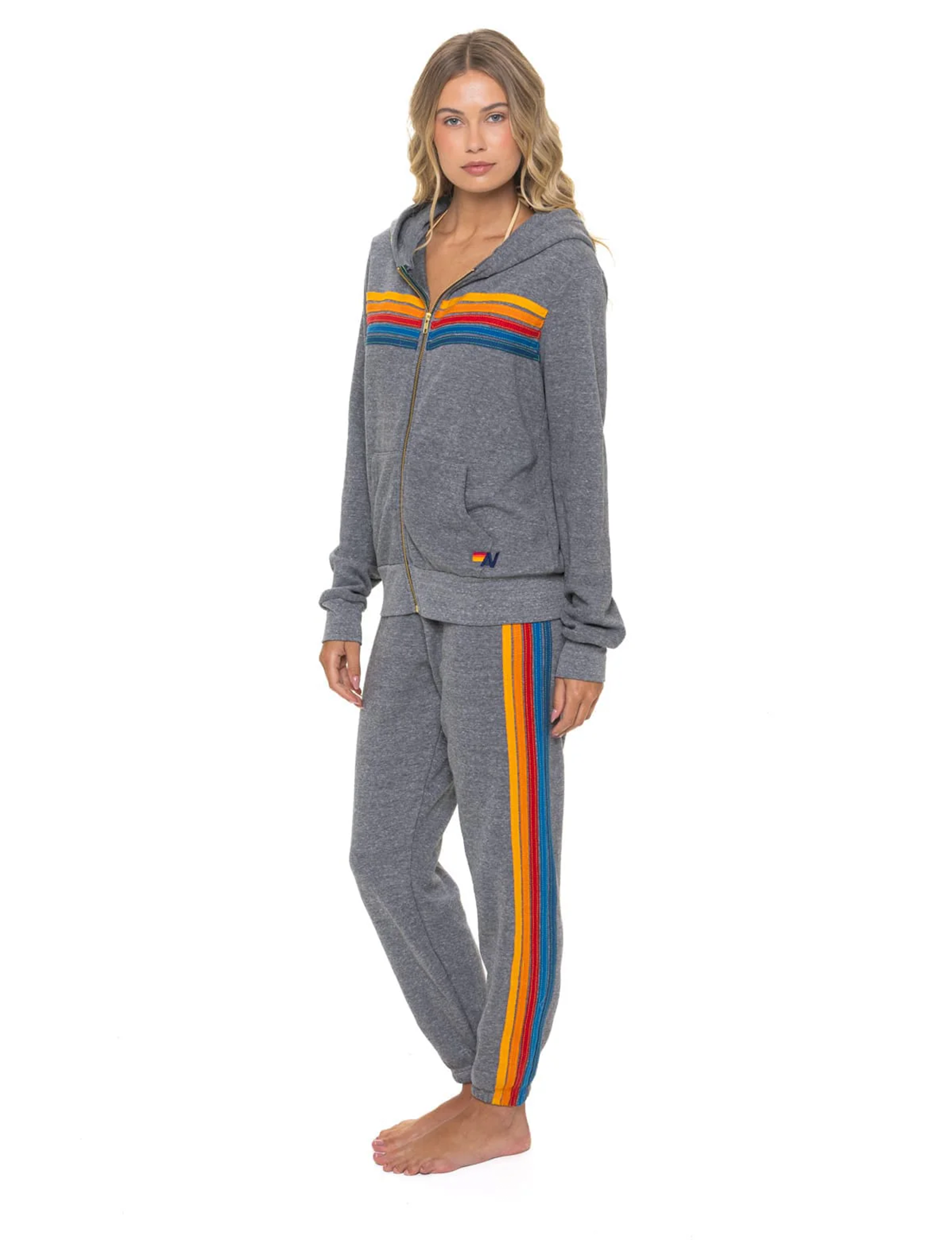 5 Stripe Zip Hoodie, Heather Grey/Multi