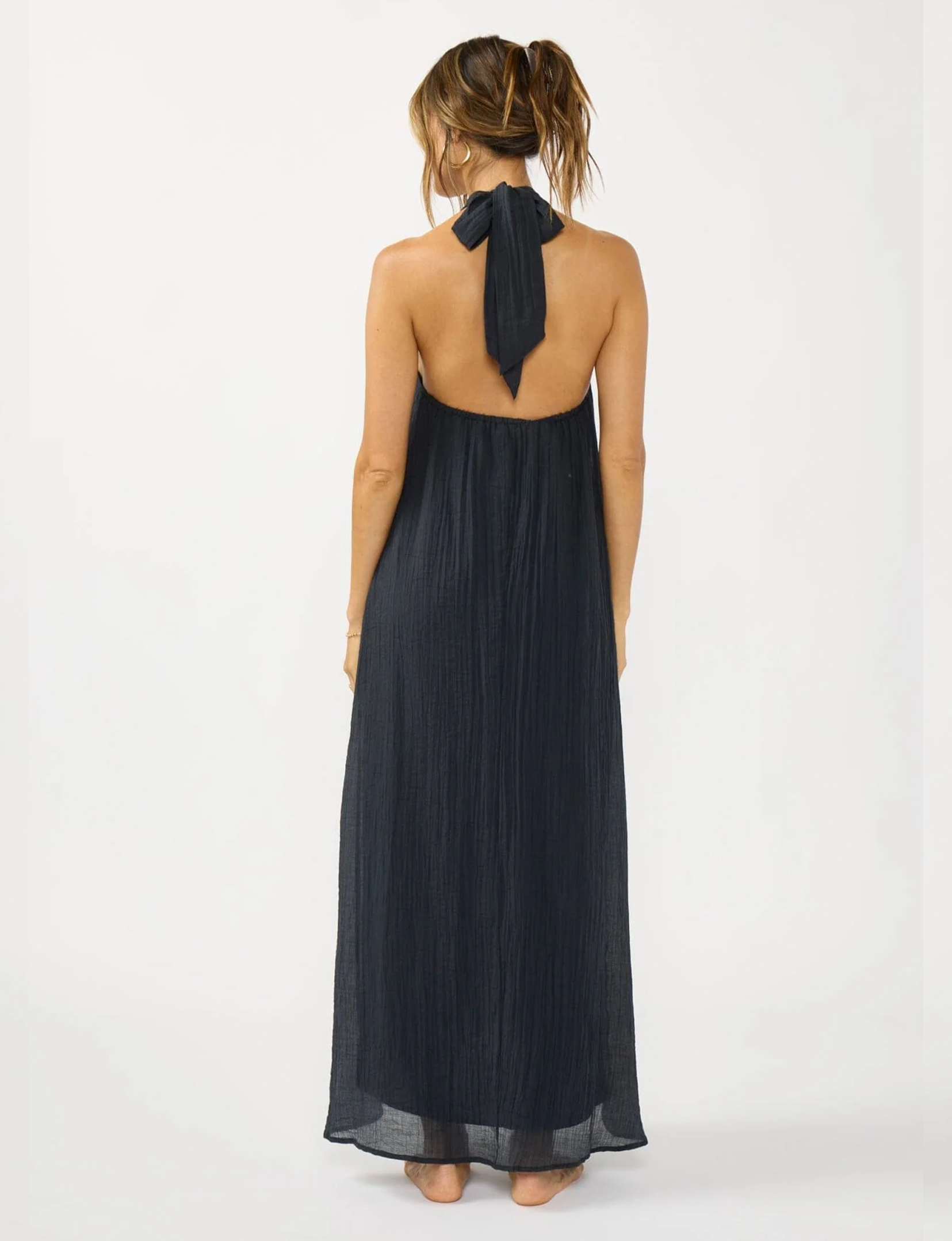 Halter O-Ring Maxi Dress, Slate Blue