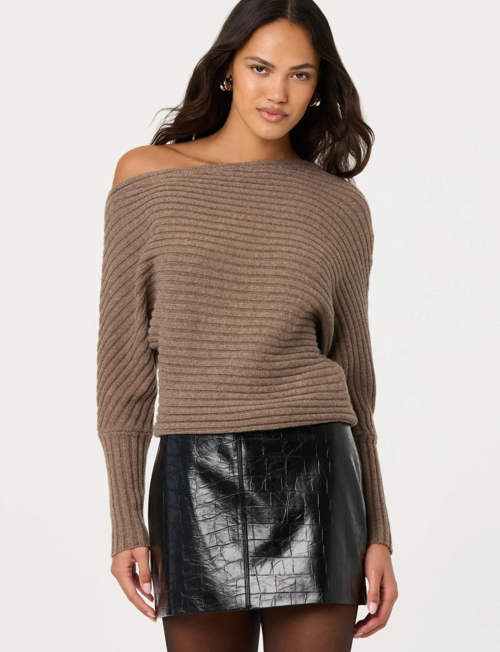 Savana Faux Croc Leather Skirt, Black