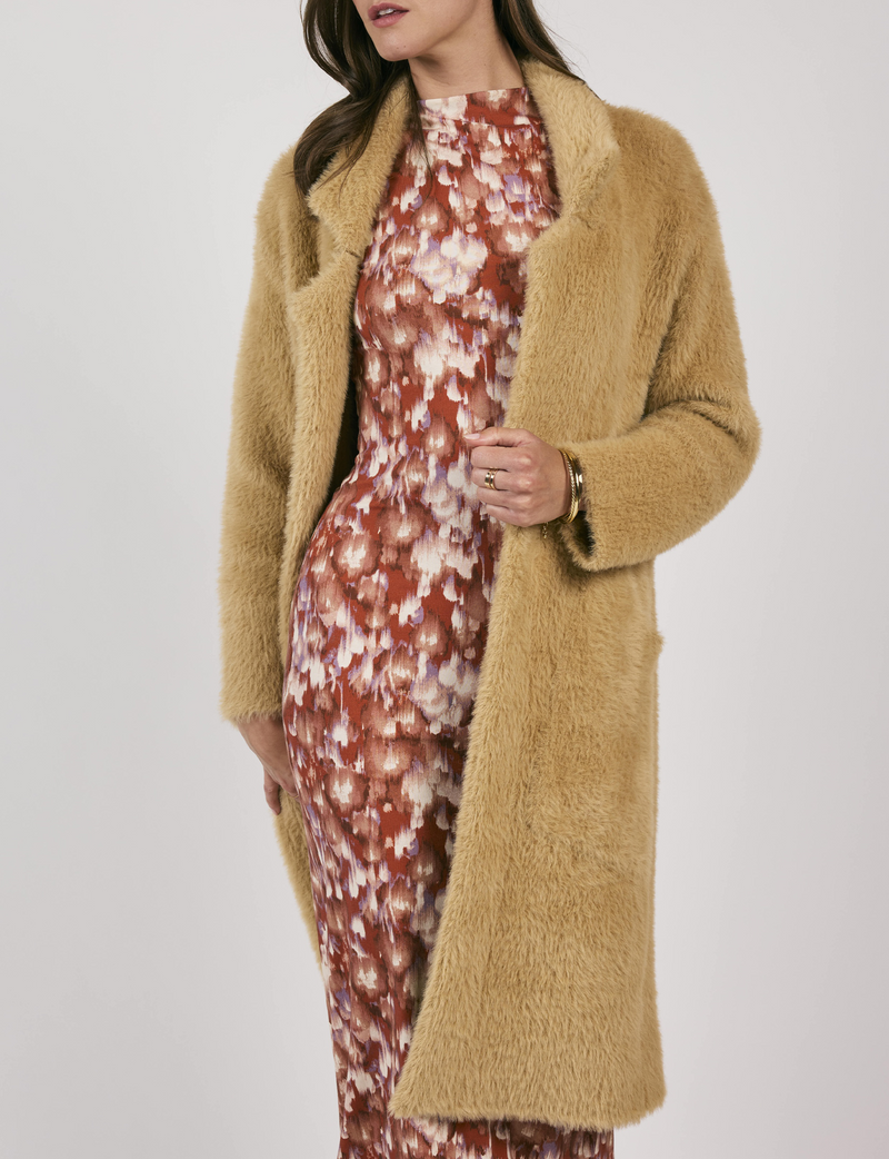 Exile Faux Fur Coat, Tan