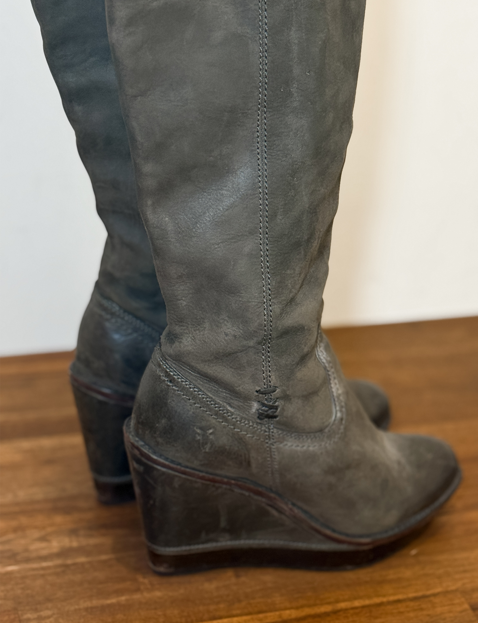 Frye Paige Wedge x Stitch Boot, Distressed Grey