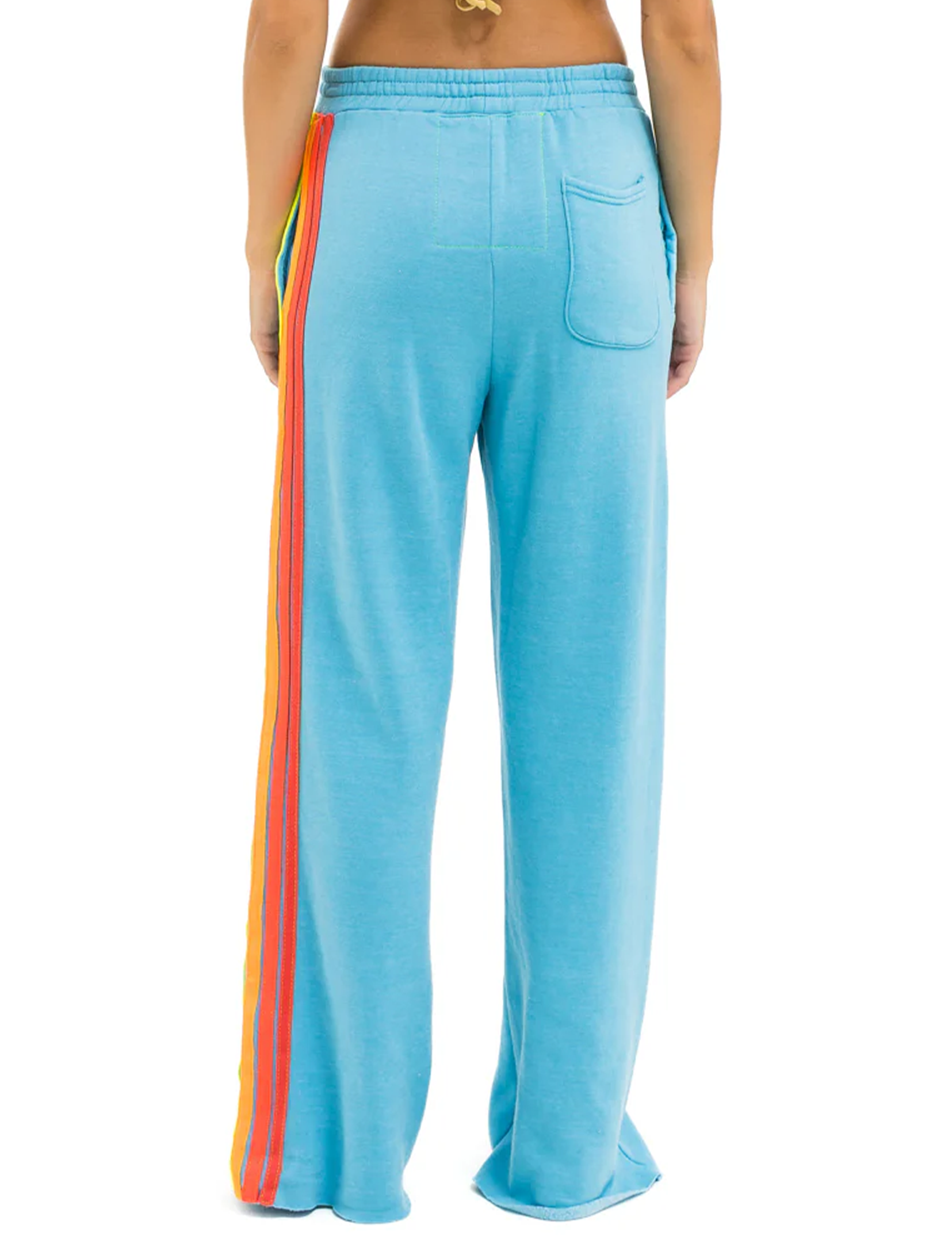 5 Stripe Wide Leg Pocket Sweatpants, Aquamarine/White Neon