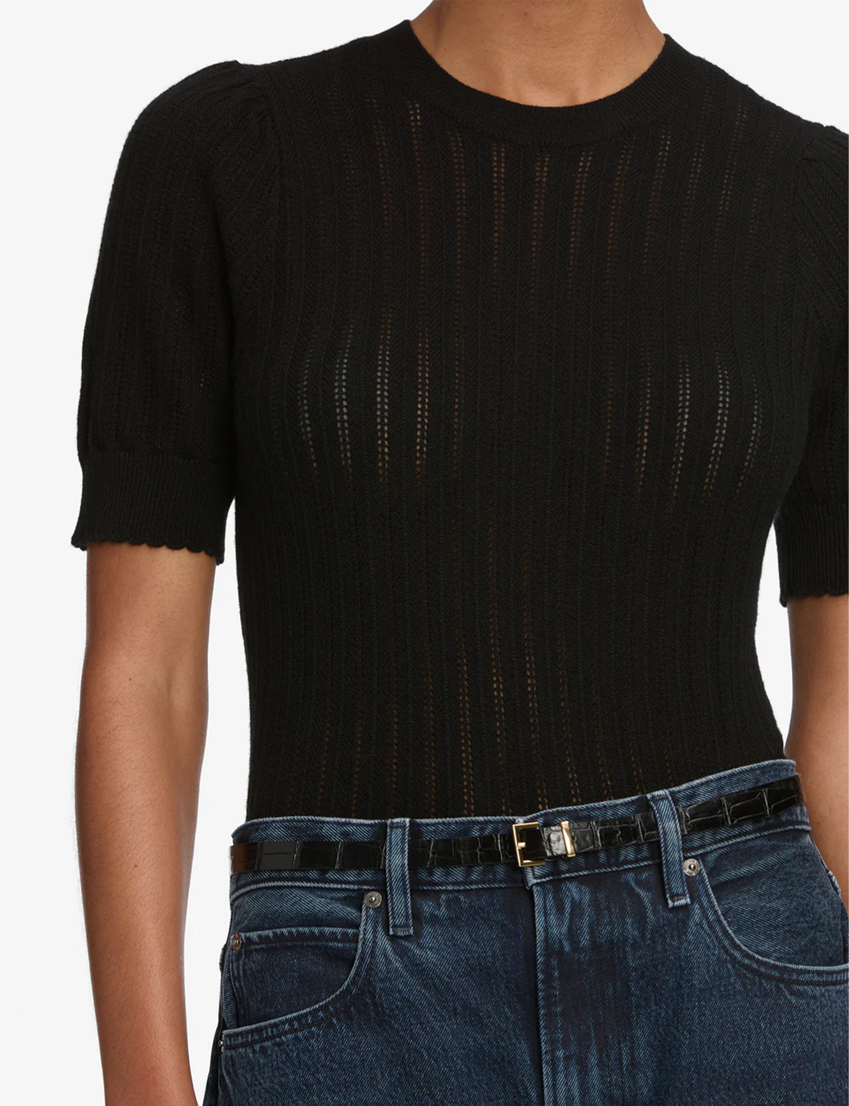Ladder Pointelle Sweater, Black