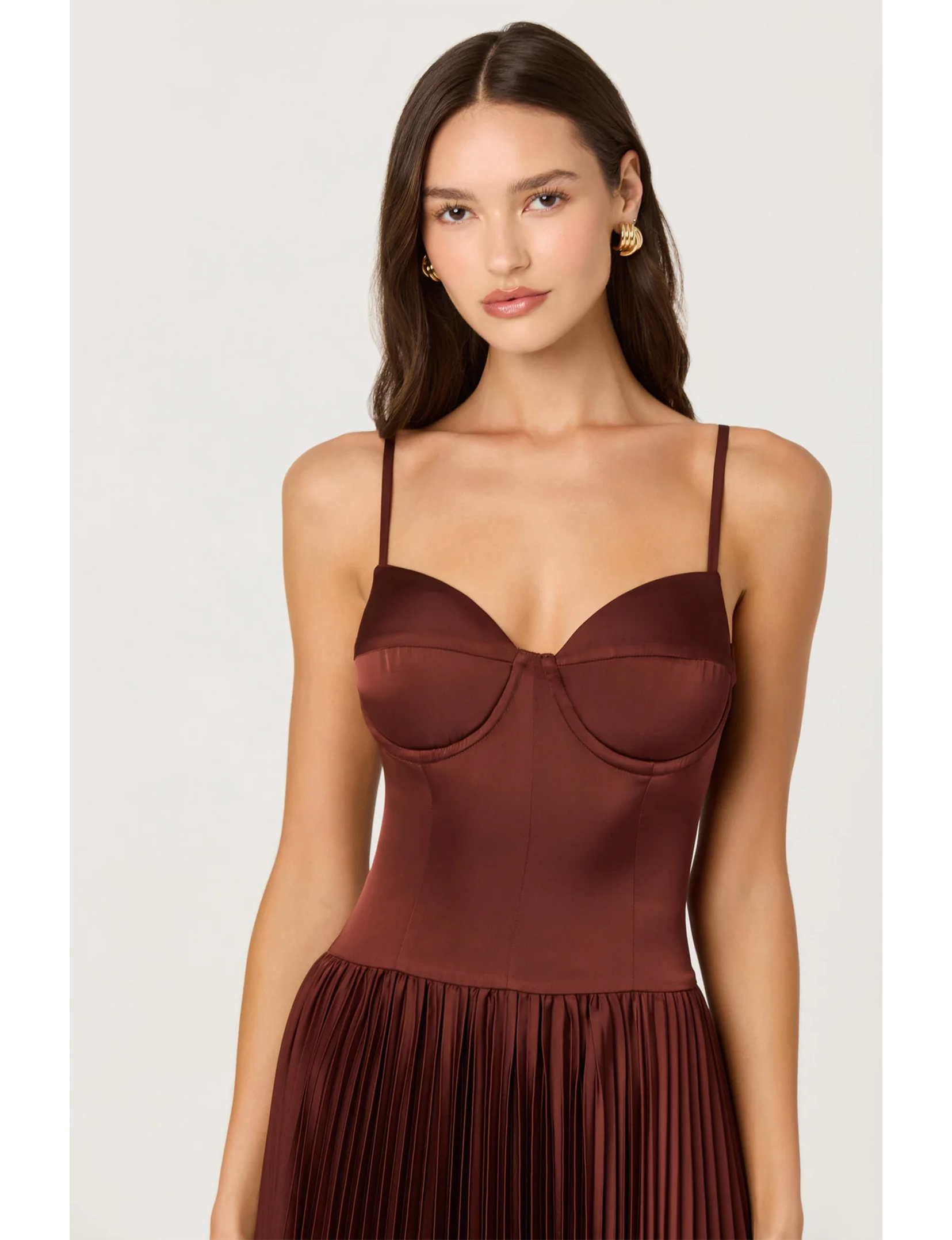 ASTR the Label | Elyssa Satin Midi Dress in Rust Brown | Size M ASTR the Label | Elyssa Satin Midi Dress in Rust Brown | Size M