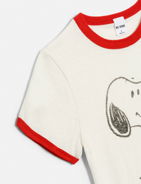 60s Slim Ringer Snoopy Tee, Vintage White/Crimson