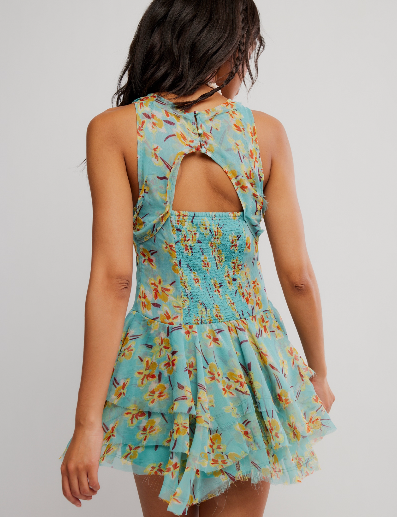 Raven Printed Mini Dress, Aqua/Combo