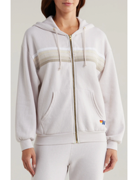 5 Stripe Relaxed Zip Hoodie, Dove Grey/White