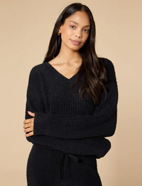 Marshmallow Waffle V-Neck Lounge Set, Black