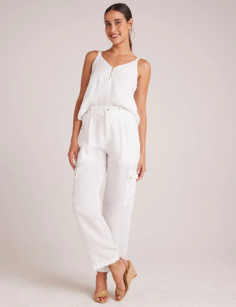 Pleated Linen Cargo Trouser, White