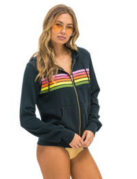 5 Stripe Zip Hoodie, Charcoal/Pink Green