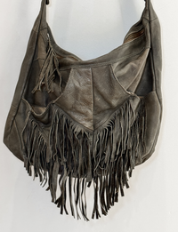 Leather Fringe Hobo Bag, Olive