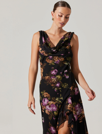 Cecilia Dress, Black/Purple/Floral