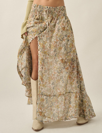 Floral Chiffon Maxi Skirt, Cream
