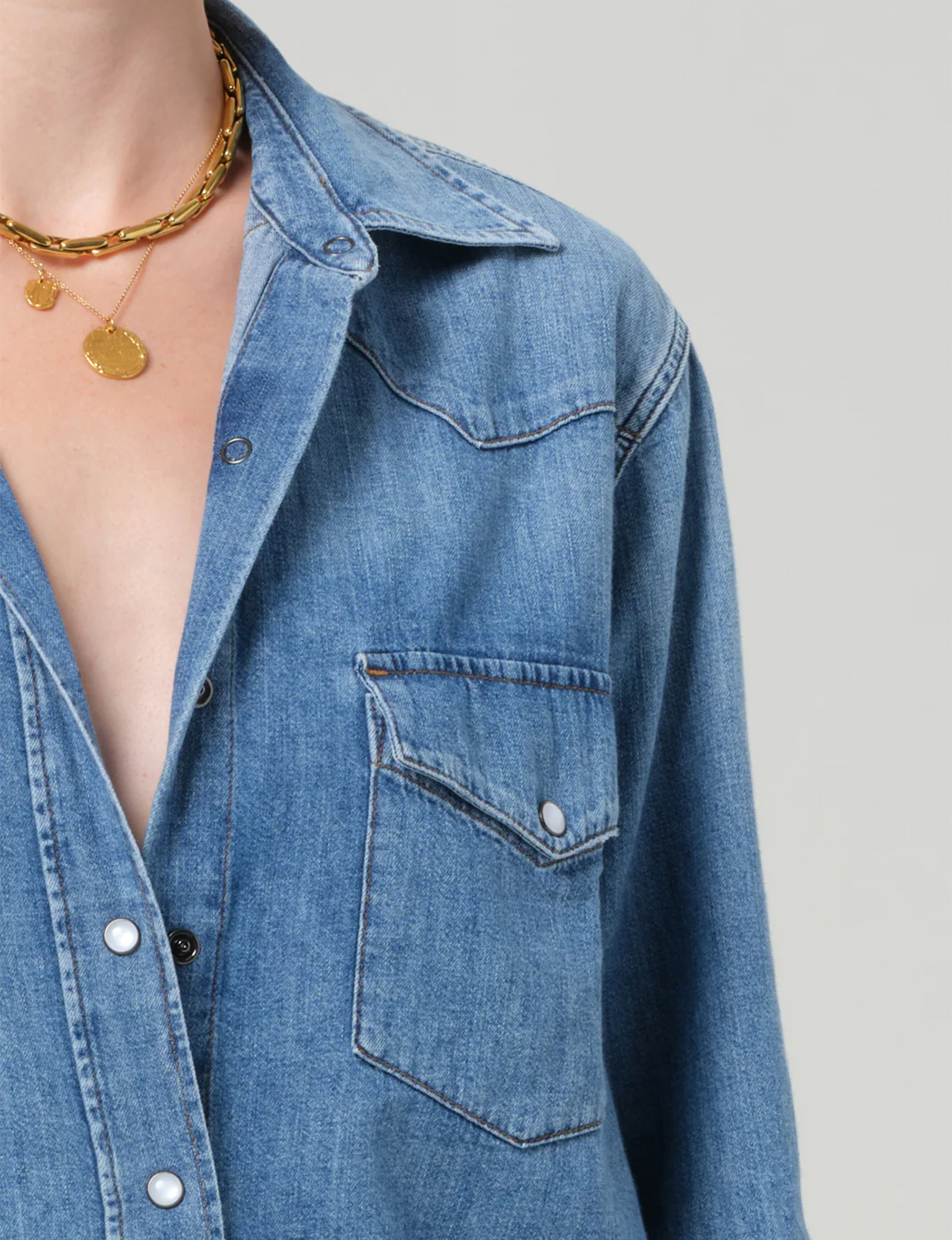 Cropped Western Shirt, Carolina Blue