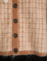 Brushed Scholar Cardi, Taupe/Multi Plaid
