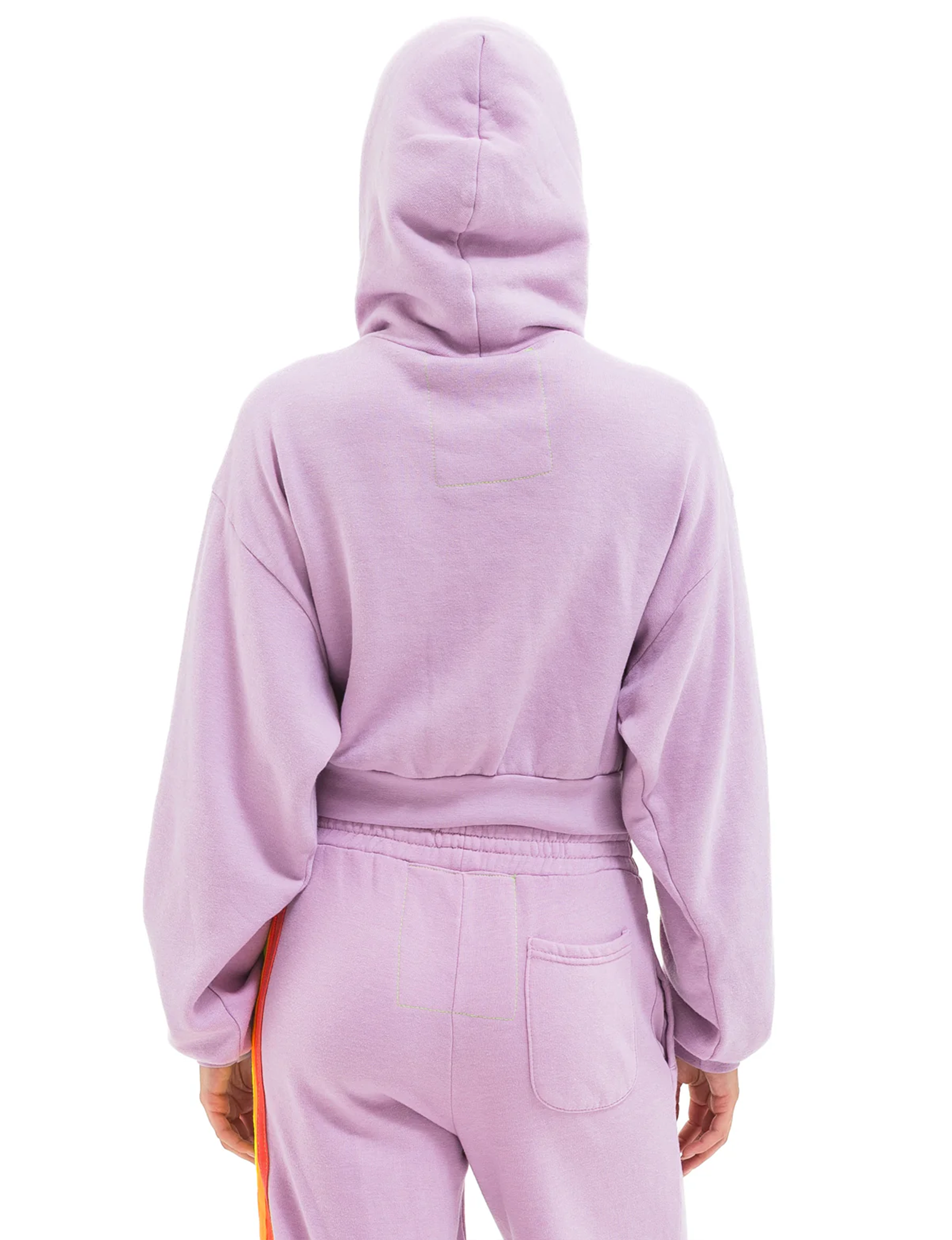 5 Stripe Cropped Relaxed Zip Hoodie, Mauve/White Neon