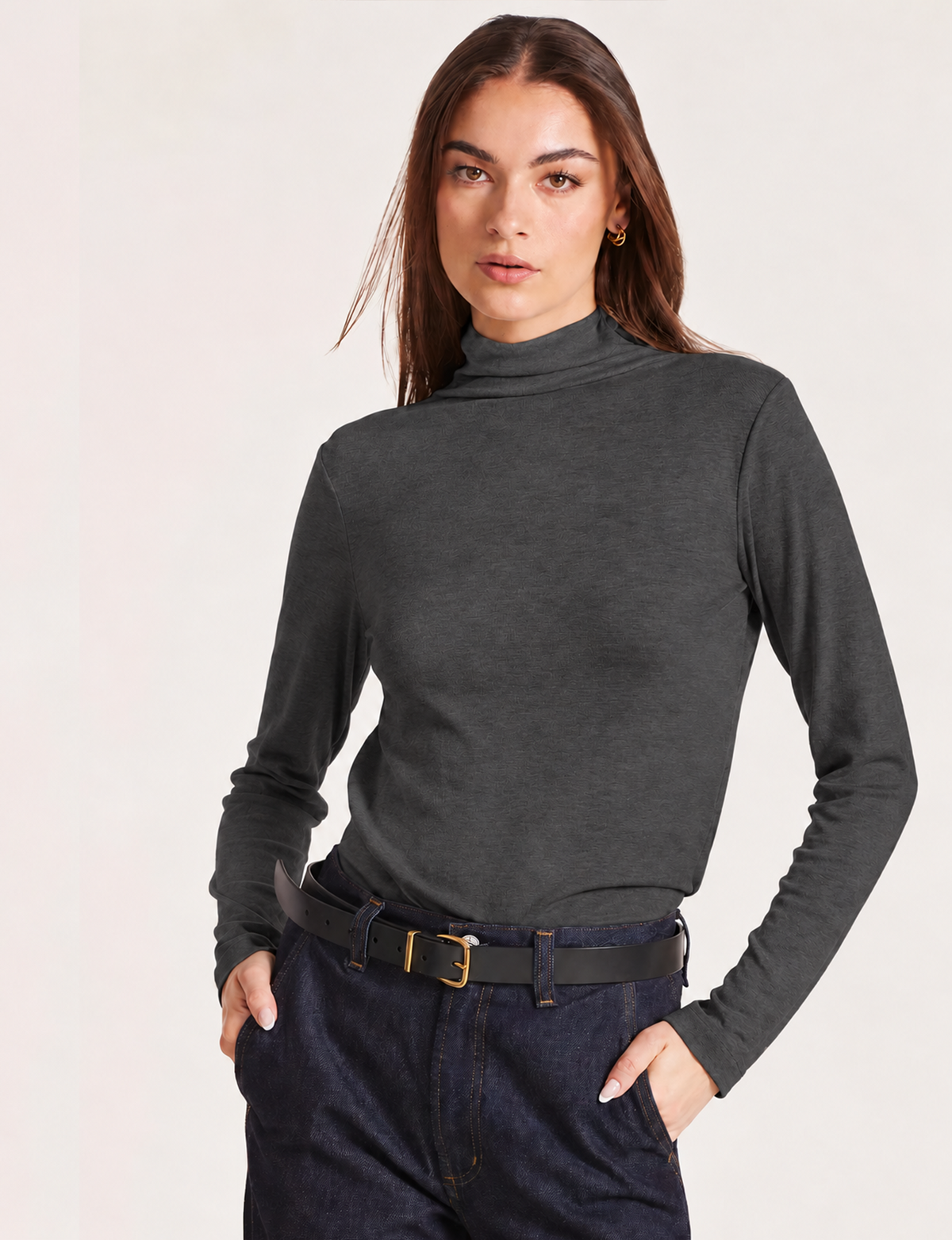 Modern Mock Neck Top, Charcoal