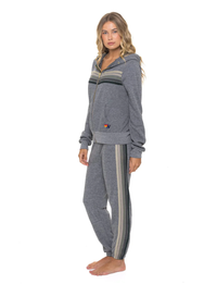5 Stripe Zip Hoodie, Heather Grey/Grey