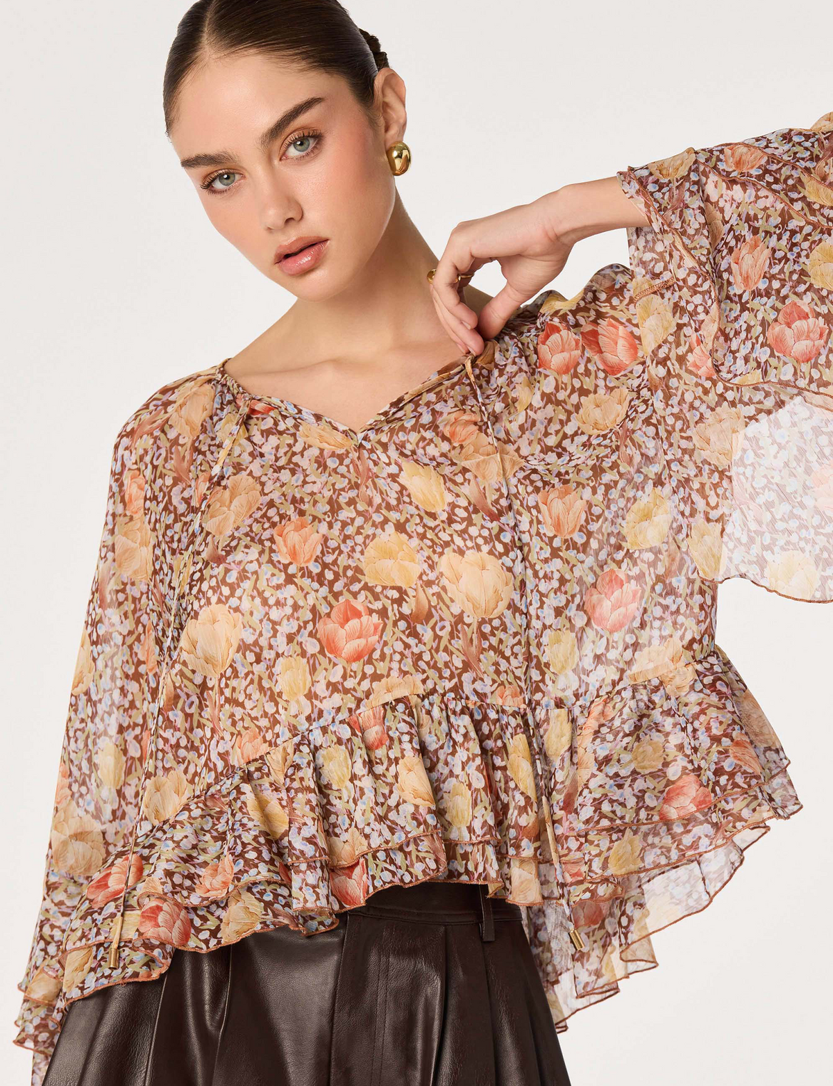 Margaery Top, Brown/Floral