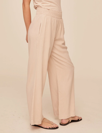 Smocked Pocket Wide Leg Pant, Linen Sand