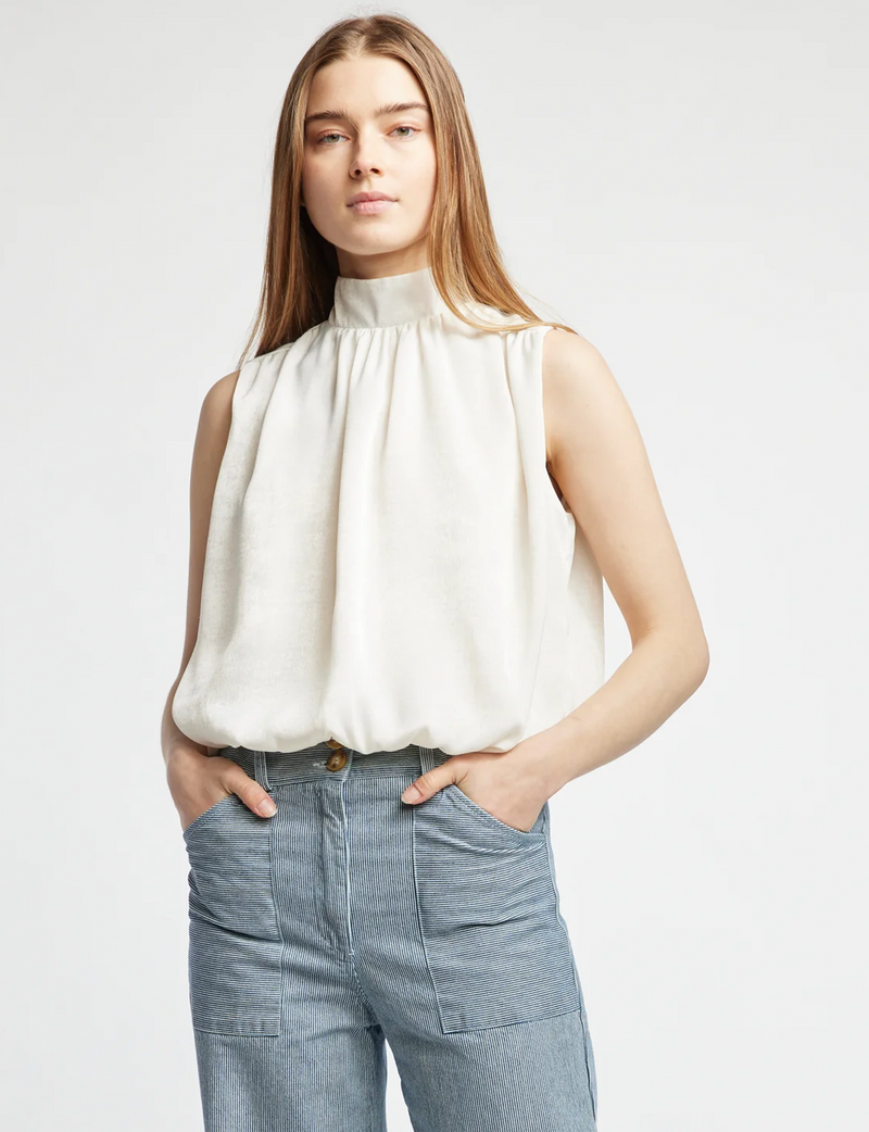 Cora Sleeveless Blouse, Cream Satin