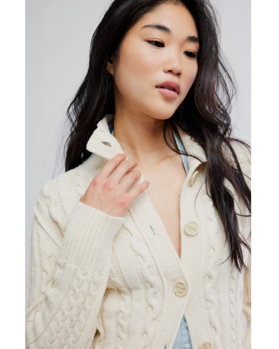 WTF Cable Collar Cardi, Ivory
