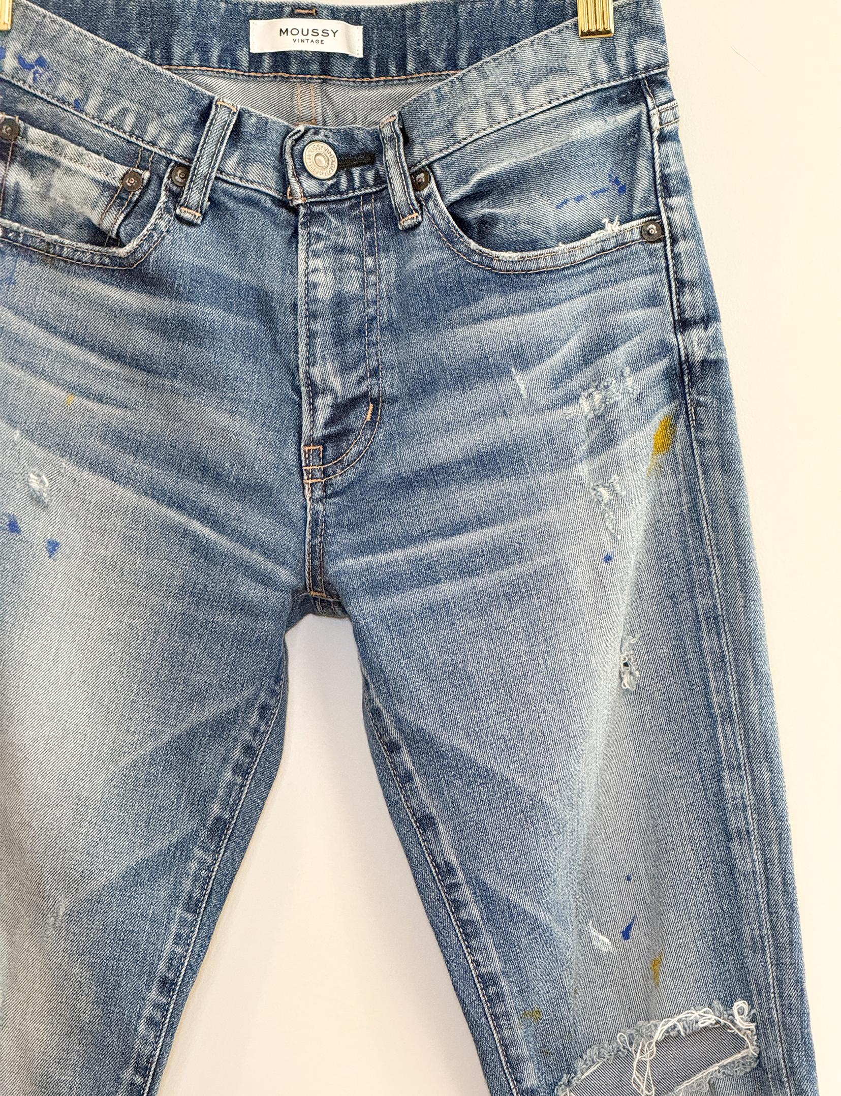 Moussy Painted Skinny Jean, Light Wash