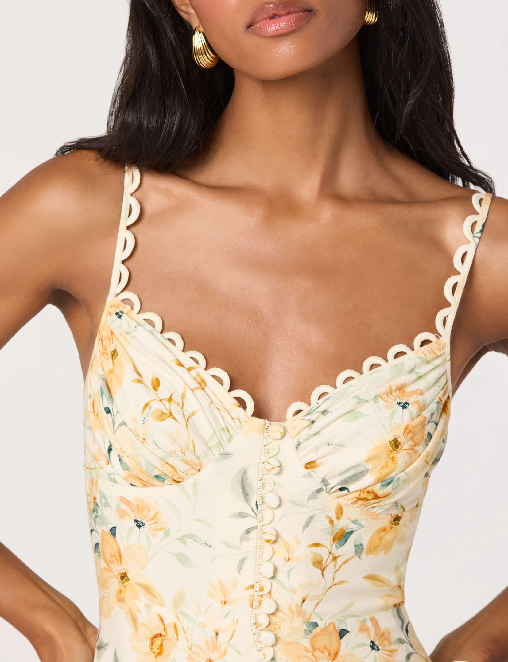 Tazia Dress, Yellow Cream Floral