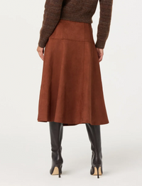 Zoya Faux Suede Midi Skirt, Brown