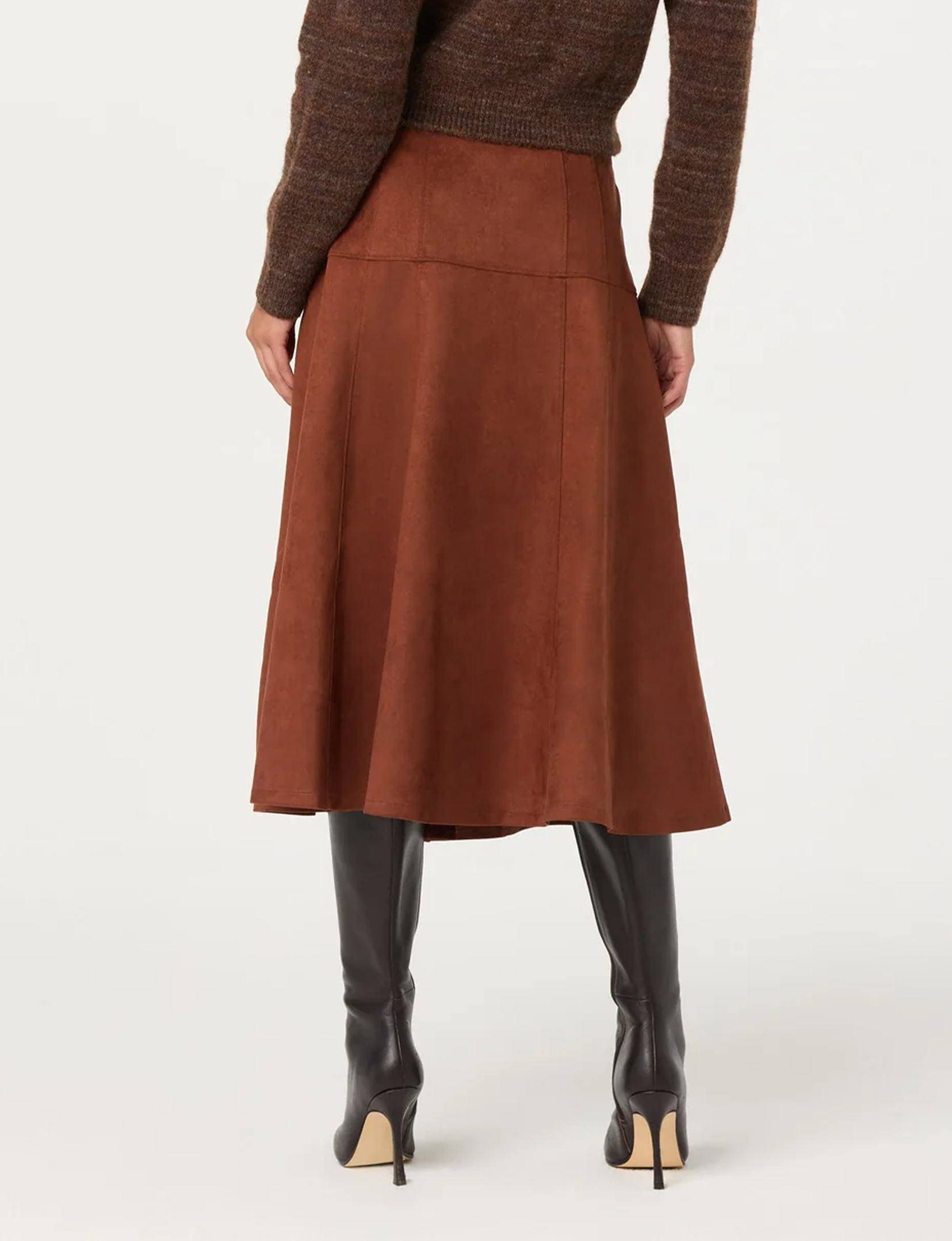 Zoya Faux Suede Midi Skirt, Brown