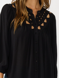 Embroidered Yoke Blouse, Black